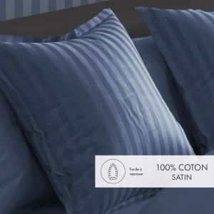 Taie(s) d'oreiller satin de coton rayure tissé Jacquard - Bleu*Rodier Discount