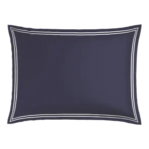 Taie(s) d'oreiller satin de coton - La Rochelle Blanc / Bleu foncé*Cacharel Discount