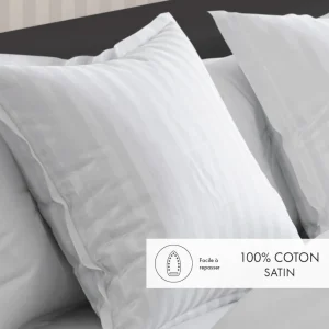 Taie(s) d'oreiller satin de coton rayure tissé Jacquard - Blanc*Rodier Outlet