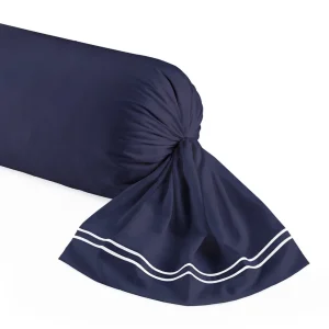 Taie(s) d'oreiller satin de coton - La Rochelle Blanc / Bleu foncé*Cacharel Discount