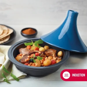 Tajine en fonte d'acier bleu avec couvercle en céramique 29,7 cm*Brandt Discount