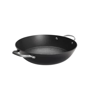 Wok en fonte d'acier noir avec revêtement antiadhésif en nid d'abeille avec couvercle en verre 30 cm*Kalorik Fashion