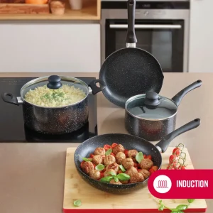 Wok Granite Pro - avec couvercle en aluminium granite - marbre noir*Brandt Sale