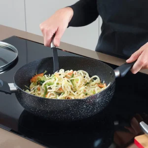 Wok Granite Pro - avec couvercle en aluminium granite - marbre noir*Brandt Sale